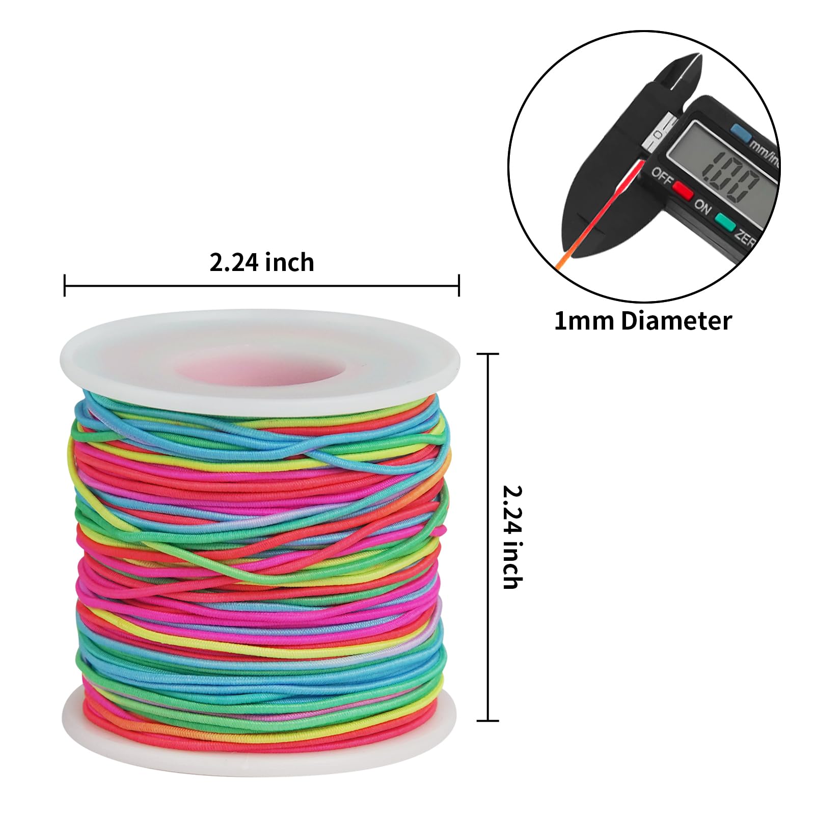 Ohtomber Bracelet String Elastic Cord - 2 Rolls 1MM Stretchy String for Bracelet Making, Rainbow Elastic Bracelets String Thread for Clay Beads, Bracelets, Jewelry Making, Necklaces, Sewing and Crafts