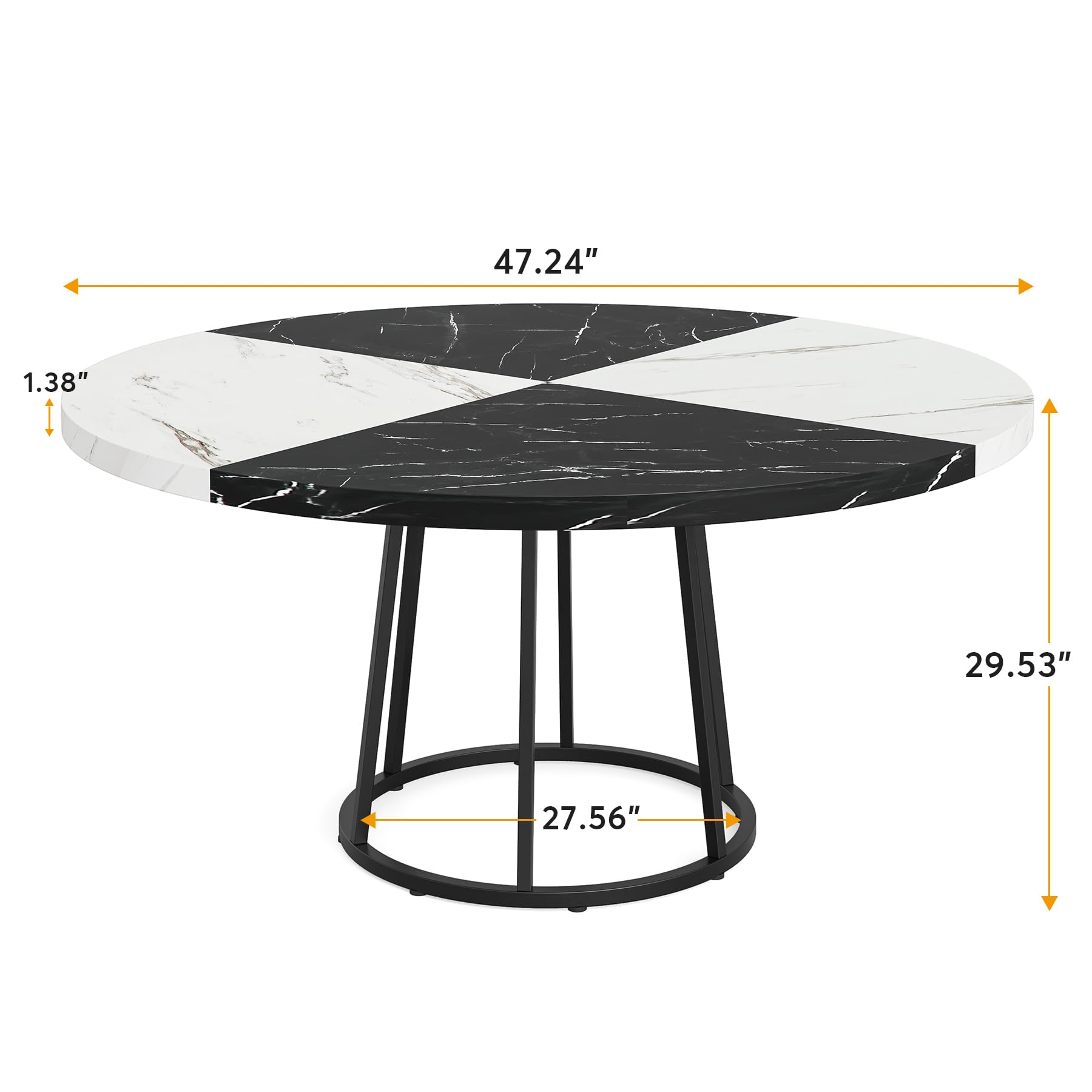 Tribesigns 47 inch Dining Table for Dining Room, 4 People Round Dinner Tables with Faux Marble Top Heavy Duty Metal Circle Pedestal for Living Room Kitchen, Black White(Only Table)