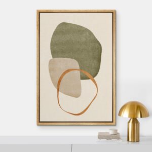 IDEA4WALL Framed Canvas Print Wall Art Retro Gold Sage Green Gray Geometric Color Blocks Abstract Shapes Illustrations Modern Art Decorative Minimalist Multicolor for Bedroom - 16"x24" NATURAL