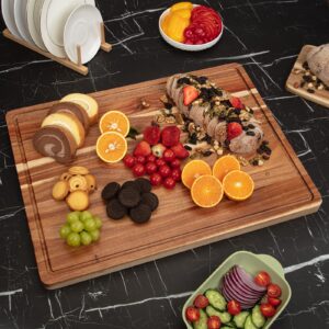 24 x 18 Inch Large Acacia Wood Cutting Board, Reversible Wooden Butcher Block Cutting Board with Juice Groove, Carving Board for Meat, Turkey, Charcuterie