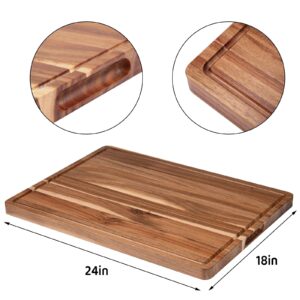 24 x 18 Inch Large Acacia Wood Cutting Board, Reversible Wooden Butcher Block Cutting Board with Juice Groove, Carving Board for Meat, Turkey, Charcuterie