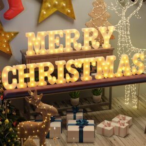 christmas decorations indoor - 14 led letters christmas lights 'merry christmas' for christmas party home decorations, warm white