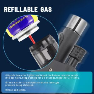 Ambrogio.L Jet Torch Lighter 2 Packs,Jet Flame Butane Lighters Refillable Butane Gas Lighter Windproof Adjustable Lighter Gift for Christmas (Gas not included)