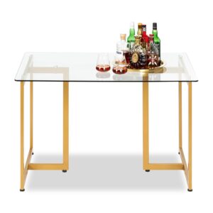 furniturer tempered glass dining 47.2 inches dinner table for 4-6 persons modern rectangular spacious tabletop & gold legs elegant for home kitchen living room restaurant, 47 inches