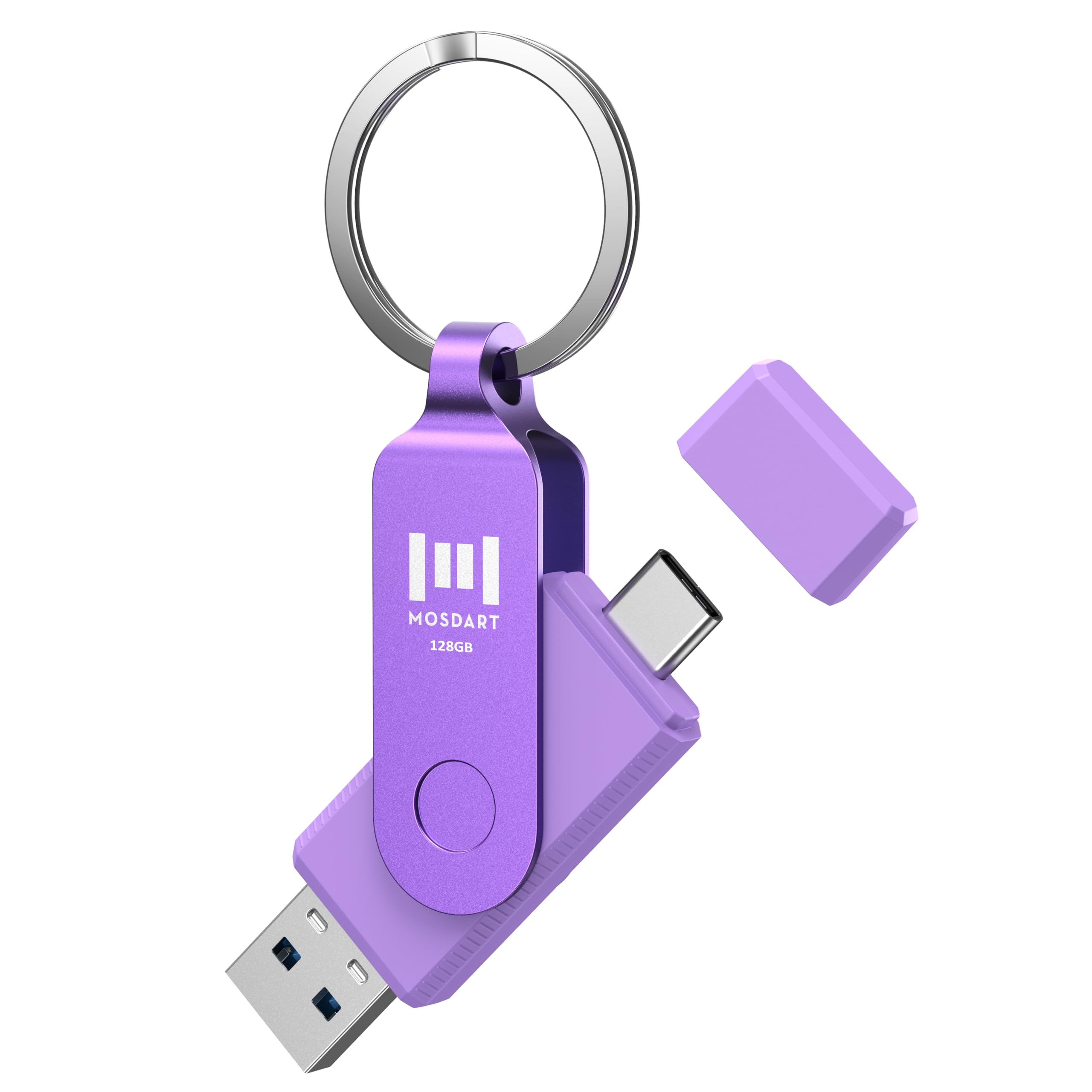 MOSDART 128GB USB C Dual Flash Drive Speed Up to 150MB/s with Keychain - 2 in 1 OTG USB 3.1 Type-C Thumb Drive Memory Stick for USB-C Android Phones, iPhone 15, MacBook, iPad, Computers, etc. Purple