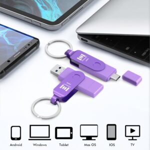 MOSDART 128GB USB C Dual Flash Drive Speed Up to 150MB/s with Keychain - 2 in 1 OTG USB 3.1 Type-C Thumb Drive Memory Stick for USB-C Android Phones, iPhone 15, MacBook, iPad, Computers, etc. Purple