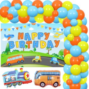 Transportation Birthday Decorations for Boys - Balloons Garland Arch Kit Backdrop - Transport Vehicle Theme Birthday Party Supplies for One Two Three Four Year Old Boy