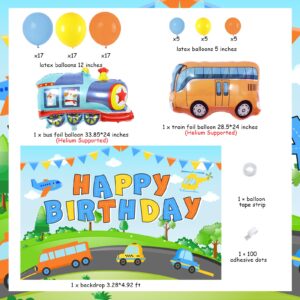 Transportation Birthday Decorations for Boys - Balloons Garland Arch Kit Backdrop - Transport Vehicle Theme Birthday Party Supplies for One Two Three Four Year Old Boy