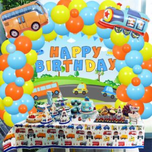 Transportation Birthday Decorations for Boys - Balloons Garland Arch Kit Backdrop - Transport Vehicle Theme Birthday Party Supplies for One Two Three Four Year Old Boy