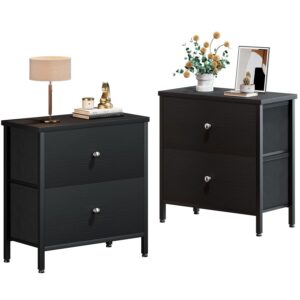 boluo black nightstands set of 2, 2 drawer dresser for bedroom night stand small nightstands end table with fabric drawers modern