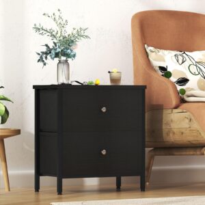 BOLUO Black Nightstands Set of 2, 2 Drawer Dresser for Bedroom Night Stand Small Nightstands End Table with Fabric Drawers Modern