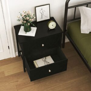 BOLUO Black Nightstands Set of 2, 2 Drawer Dresser for Bedroom Night Stand Small Nightstands End Table with Fabric Drawers Modern