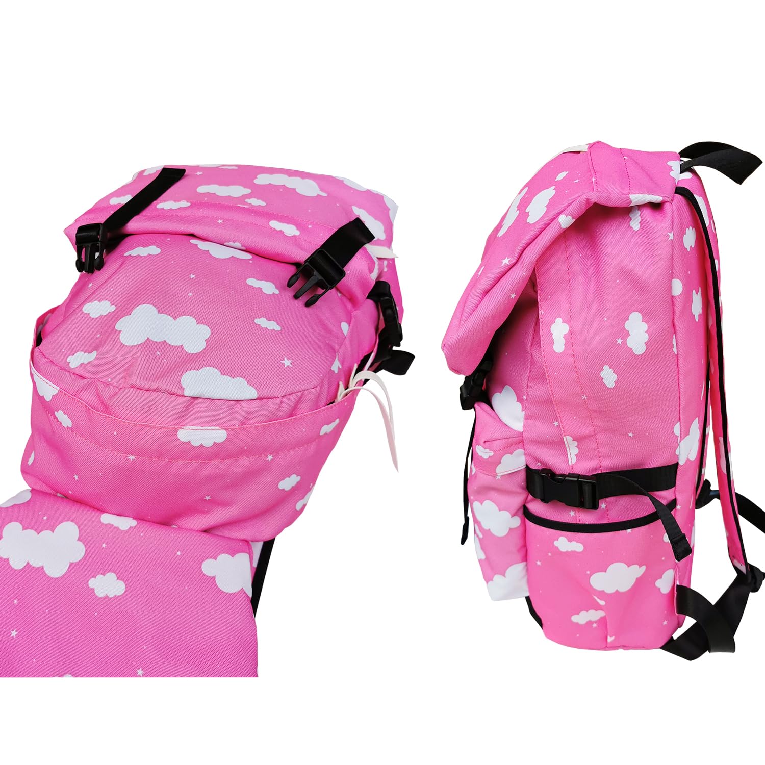 INNTURT Canvas Pink Cute Stars Cloud Backpack BookBag Laptop Backpack Travel Bag Rucksack Satchel Bag Kawaii Bag