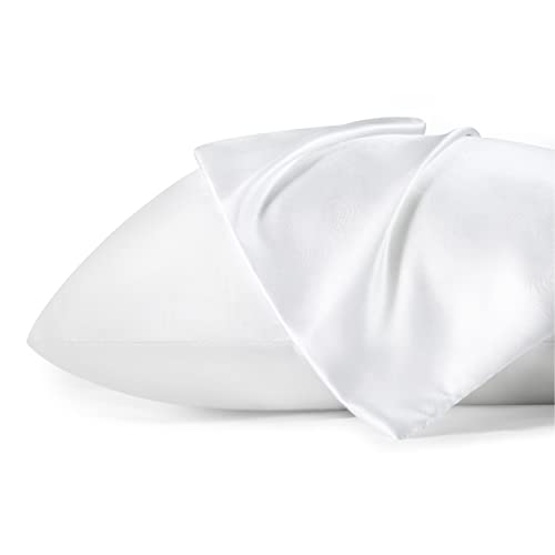 Bedsure Satin Pillowcase for Hair and Skin - White King Size Pillow Cases Set of 2, Similar to Silk Pillow Cases, Silky & Soft Satin Pillow Case Covers with Zipper, Gifts for Her or Him, 20x36 Inches