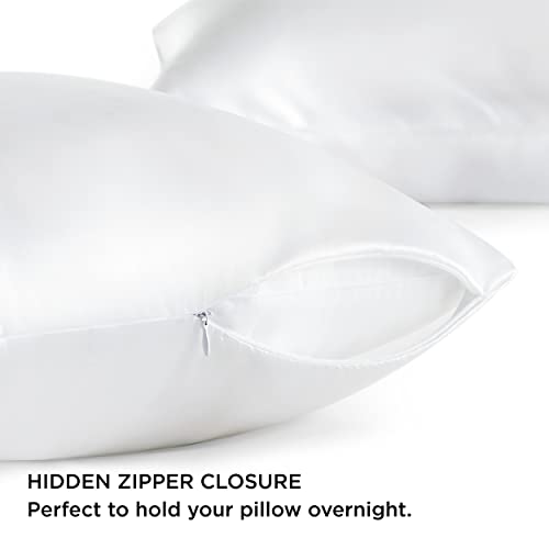 Bedsure Satin Pillowcase for Hair and Skin - White King Size Pillow Cases Set of 2, Similar to Silk Pillow Cases, Silky & Soft Satin Pillow Case Covers with Zipper, Gifts for Her or Him, 20x36 Inches