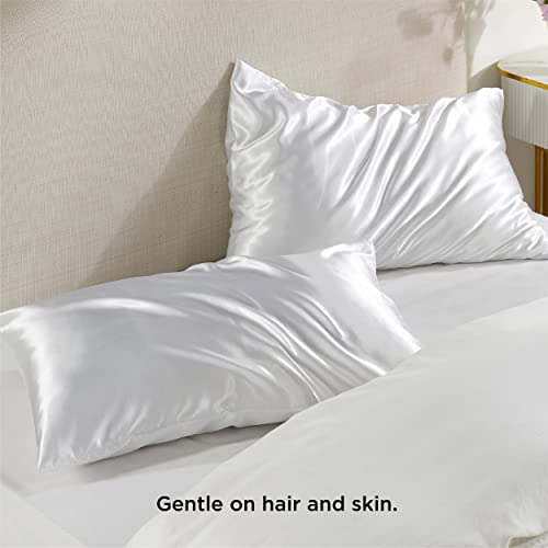 Bedsure Satin Pillowcase for Hair and Skin - White King Size Pillow Cases Set of 2, Similar to Silk Pillow Cases, Silky & Soft Satin Pillow Case Covers with Zipper, Gifts for Her or Him, 20x36 Inches