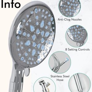 Veken Shower Head with Handheld, 9 Spray Modes Showerhead, High Pressure Water Flow, Multi Sprayer Function Rainfall, Extra 70'' Long Hose Extension, Adjustable Rain Heads Chrome