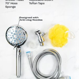 Veken Shower Head with Handheld, 9 Spray Modes Showerhead, High Pressure Water Flow, Multi Sprayer Function Rainfall, Extra 70'' Long Hose Extension, Adjustable Rain Heads Chrome