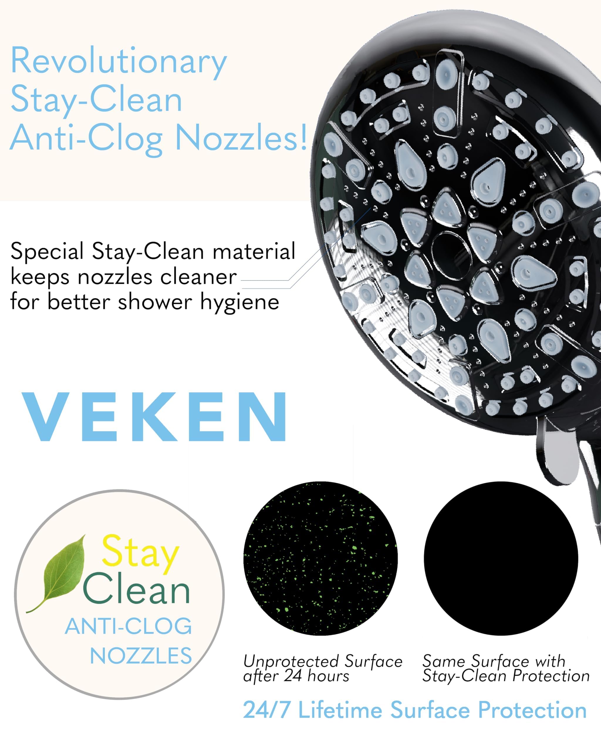 Veken Shower Head with Handheld, 9 Spray Modes Showerhead, High Pressure Water Flow, Multi Sprayer Function Rainfall, Extra 70'' Long Hose Extension, Adjustable Rain Heads Chrome