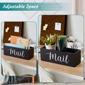 DRASTAR Mail Organizer, Mail Holder with 2 Slots, Mail Basket for Wall Table Countertop, Wood Desk Mail Organizer, Black Envelope Holder for Home Office