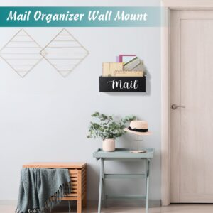 DRASTAR Mail Organizer, Mail Holder with 2 Slots, Mail Basket for Wall Table Countertop, Wood Desk Mail Organizer, Black Envelope Holder for Home Office