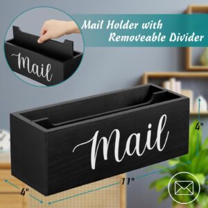 DRASTAR Mail Organizer, Mail Holder with 2 Slots, Mail Basket for Wall Table Countertop, Wood Desk Mail Organizer, Black Envelope Holder for Home Office