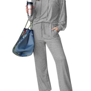 Pink Queen Women's Two Piece Lounge Set Sweatsuits Casual Fall Cutout Pullover Hoodies Tracksuit Ladies Running Active Drawstring Pants With Pockets Light Grey L