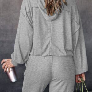 Pink Queen Women's Two Piece Lounge Set Sweatsuits Casual Fall Cutout Pullover Hoodies Tracksuit Ladies Running Active Drawstring Pants With Pockets Light Grey L