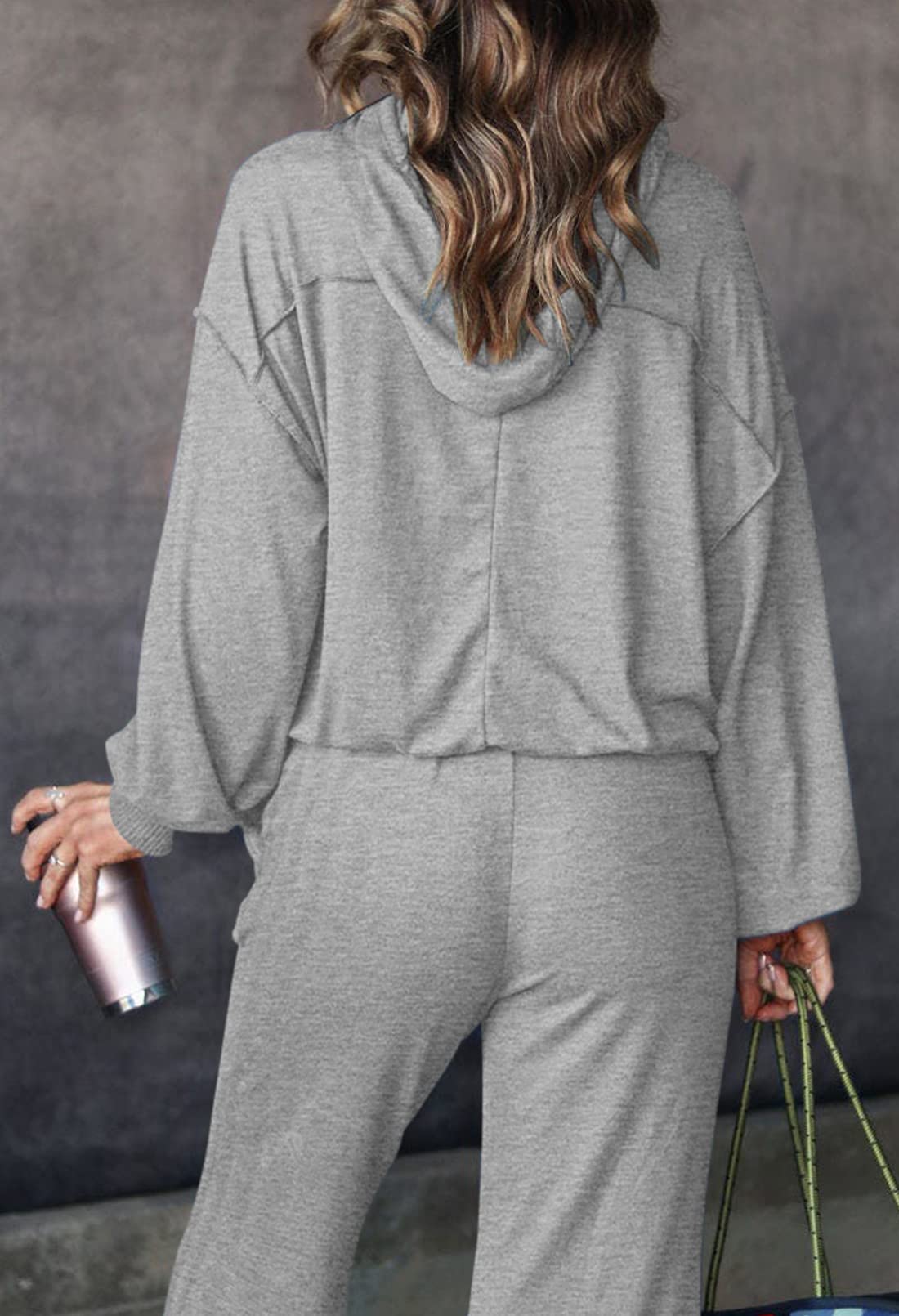 Pink Queen Women's Two Piece Lounge Set Sweatsuits Casual Fall Cutout Pullover Hoodies Tracksuit Ladies Running Active Drawstring Pants With Pockets Light Grey L