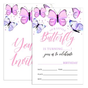udnadkex butterfly birthday invitations for girl with envelopes, invites for birthday party purple butterfly, butterfly birthday party invite cards, our little butterfly, 4"x6" set of 20