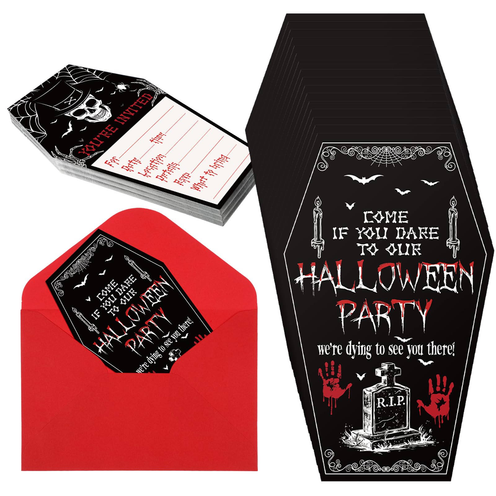 Geelin 60 Pcs Halloween Party Invitations with Envelopes Ticket Scary Halloween Party Invitations Halloween Baby Shower Invitations Horror Birthday Invitations Party Invitation Cards (Coffin Style)