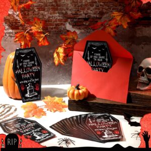 Geelin 60 Pcs Halloween Party Invitations with Envelopes Ticket Scary Halloween Party Invitations Halloween Baby Shower Invitations Horror Birthday Invitations Party Invitation Cards (Coffin Style)