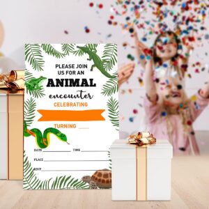 UDNADKEX Reptile Birthday Invitations for Boy with Envelopes, Invites for Birthday Party Animal, Reptile Birthday Party Invite Cards, Join Us Animal Encounter, 4"x6" Set of 20