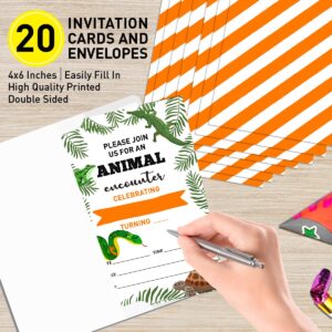 UDNADKEX Reptile Birthday Invitations for Boy with Envelopes, Invites for Birthday Party Animal, Reptile Birthday Party Invite Cards, Join Us Animal Encounter, 4"x6" Set of 20