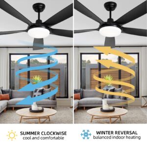 Viossn Ceiling Fan with Lights, 56 Inch Outdoor Ceiling Fan with light 5 Reversible Blades,Dimmable, Black Ceiling Fan with Remote Control for Bedroom Living Room Patio