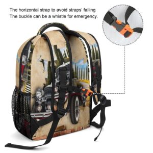 MEIKKO Vintage Car Breaking Wall Backpack Large computer Bags with Chest Strap,Lightweight Casual Daypack for Women Men Hiking Travel Work and Business 16 Inch