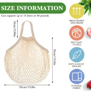 Woanger 24 Pcs Reusable Cotton Mesh Produce Shopping Bags Washable Grocery Bag Net Portable Fruit and Vegetable Bag Cotton String Bags Long Handle Net Tote Organizer (Short Handle)