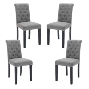 KCC Dining Chairs Set of 4 - Modern Armless Chairs, Upholstered Tufted High Back Kitchen Chairs with Black Legs for Dining Room, Gray