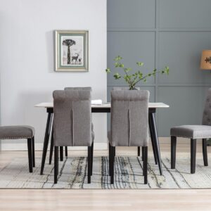 KCC Dining Chairs Set of 4 - Modern Armless Chairs, Upholstered Tufted High Back Kitchen Chairs with Black Legs for Dining Room, Gray