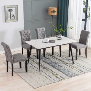 KCC Dining Chairs Set of 4 - Modern Armless Chairs, Upholstered Tufted High Back Kitchen Chairs with Black Legs for Dining Room, Gray