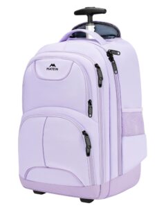 matein rolling backpack for women, 17 inch travel laptop backpacks with wheels, waterproof large roller carry on luggage wheeled backpack, trolley overnight suitcase business computer bag, purple