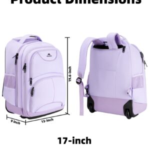 MATEIN Rolling Backpack for Women, 17 Inch Travel Laptop Backpacks with Wheels, Waterproof Large Roller Carry On Luggage Wheeled Backpack, Trolley Overnight Suitcase Business Computer Bag, Purple