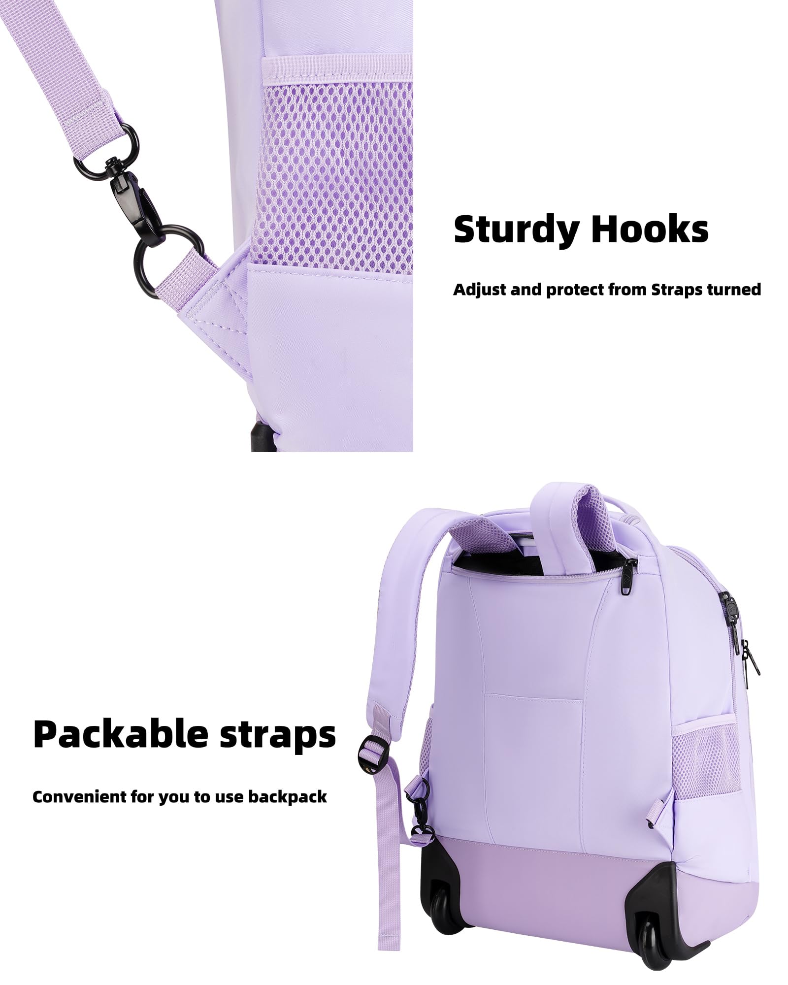 MATEIN Rolling Backpack for Women, 17 Inch Travel Laptop Backpacks with Wheels, Waterproof Large Roller Carry On Luggage Wheeled Backpack, Trolley Overnight Suitcase Business Computer Bag, Purple