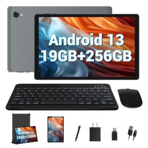 Android 13 Tablet with Keyboard 10.4 inch Tablets,19GB(8+11)Ram 256GB Storage Tablet 1TB Expandable, 8 Core Processor, 2000*1200 IPS, 2.4G/5G WiFi, 8000mAh, BT 5.0, GPS Android Tablets bundle-Gray