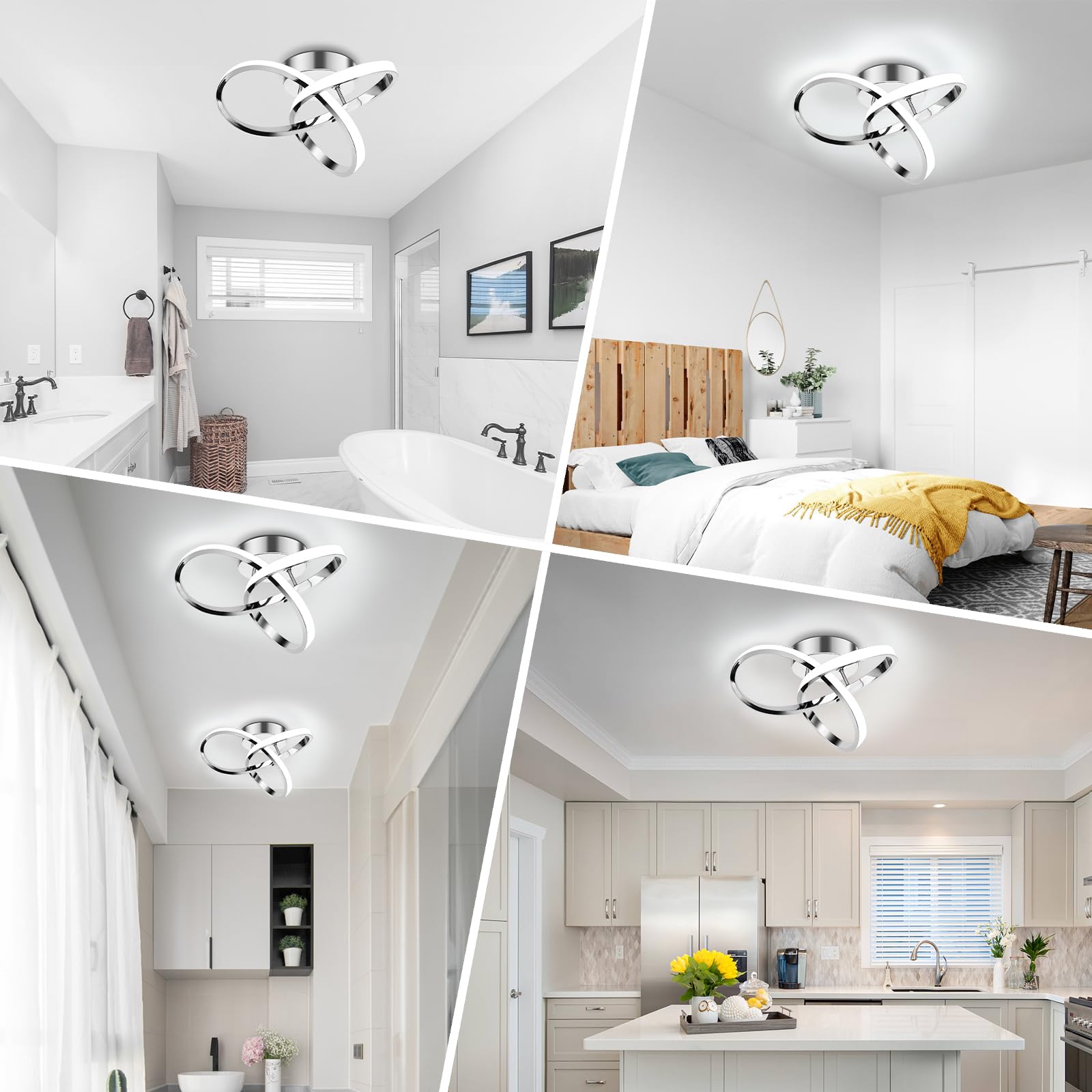 Acrylic LED Ceiling Light Fixture 2400LM Super Bright, Modern Hallway Light Fixture Ceiling Mount, Daylight White Close to Ceiling Light, Dimmable Ceiling Lamp for Bathroom Kitchen Bedroom Living Room