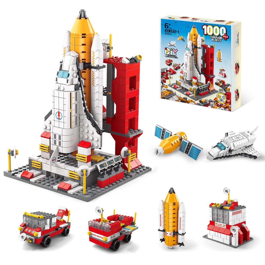 Nimpark Space Exploration Shuttle Building Set - Compatible with Major Brands, 6-in-1 Aerospace MOC Model Toys with Launch Control Center for 6 7 8 9 10 11 12 Year Old Kids, Boys & Girls (1000 Pcs)