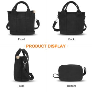 Canvas Tote Bag with Zipper Small Tote Bag for Women Crossbody Bag Mini Shoulder Bag with Pockets and Compartments Satchel Hobo Bag Japanese Messenger Bag