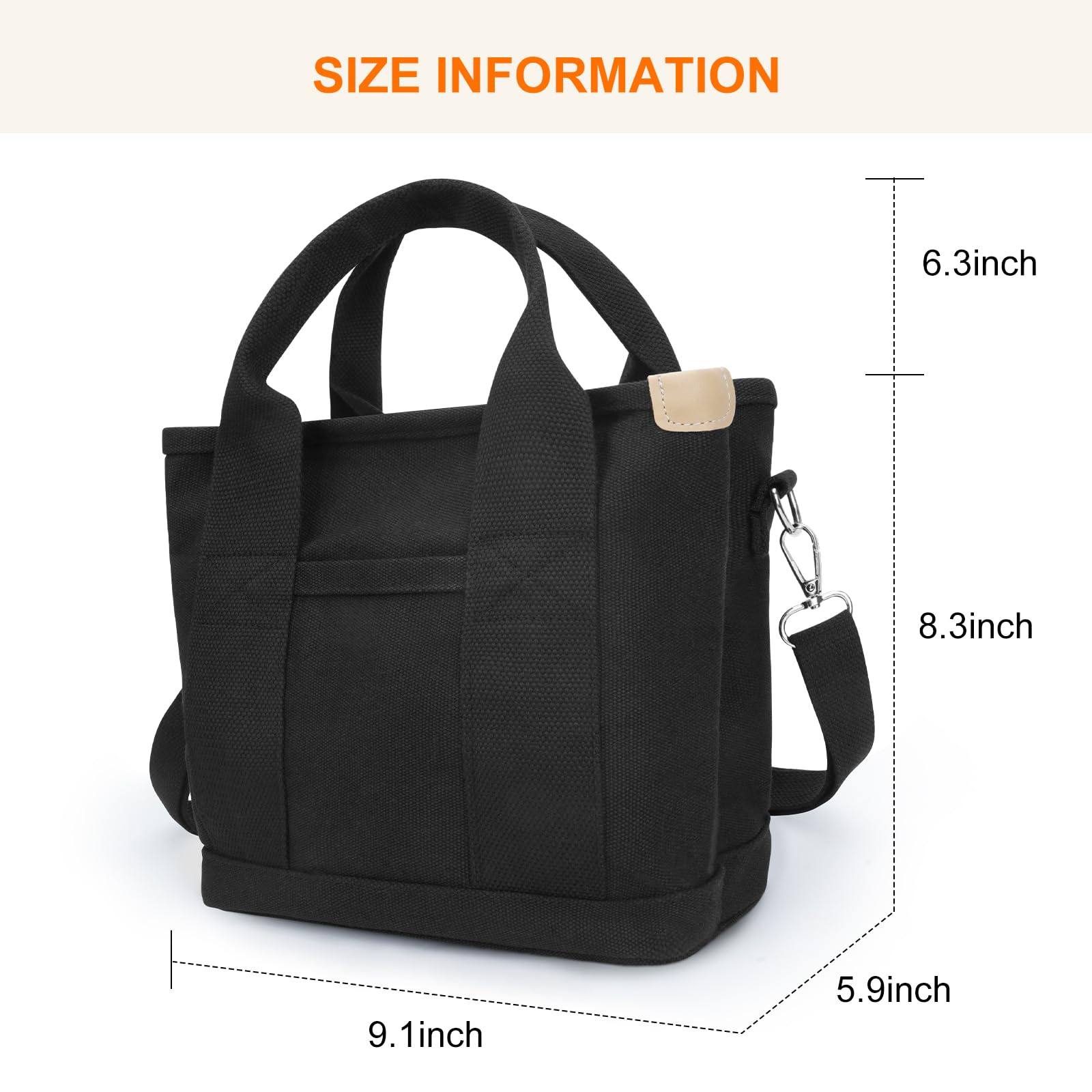 Canvas Tote Bag with Zipper Small Tote Bag for Women Crossbody Bag Mini Shoulder Bag with Pockets and Compartments Satchel Hobo Bag Japanese Messenger Bag