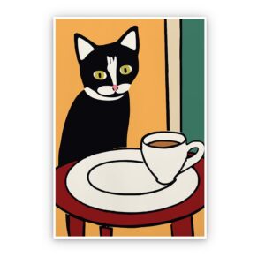 vintage cat wall art cat and coffee abstract poster modern urban room canvas bedroom aesthetic decor 12x16 inch unframed