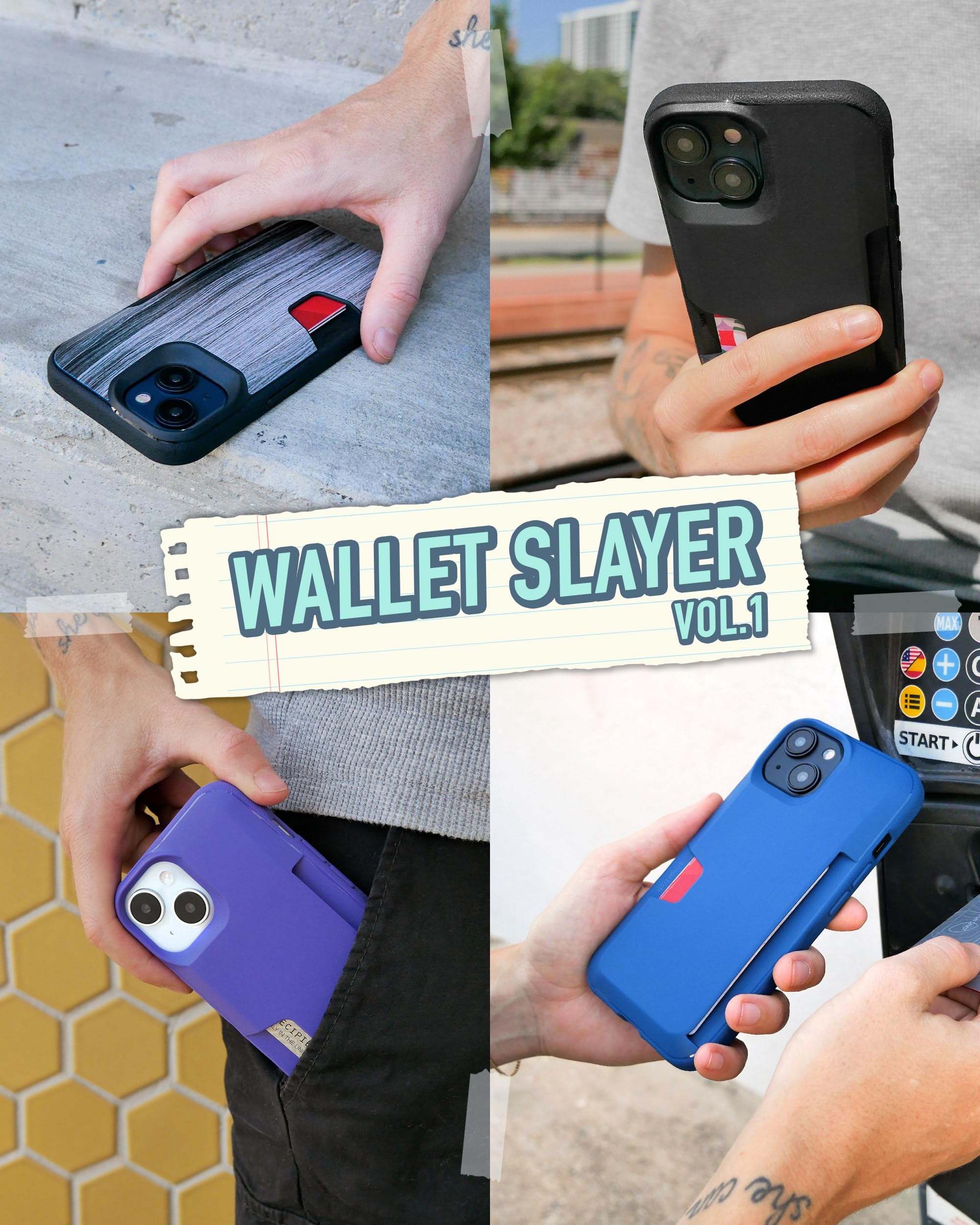 Smartish iPhone 15 Wallet Case - Wallet Slayer Vol. 1 [Slim + Protective] Credit Card Holder - Drop Tested Hidden Card Slot Cover Compatible with Apple iPhone 15 - Black Tie Affair